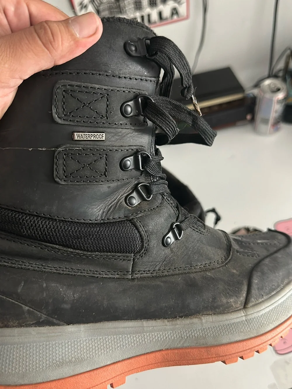 Men's Black Work Boots with Orange Sole